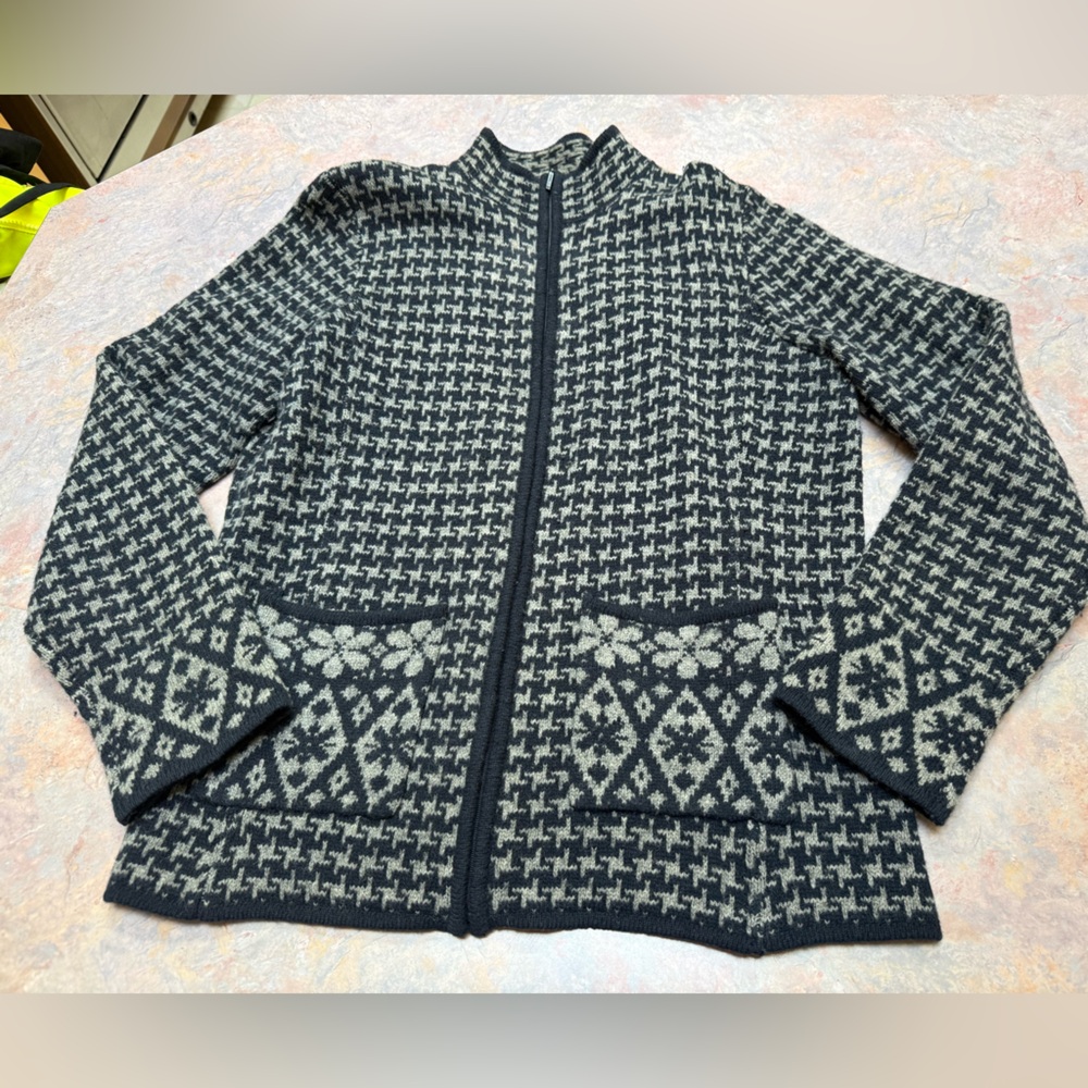 david brooks Black and Cream Patterned Zip Cardigan